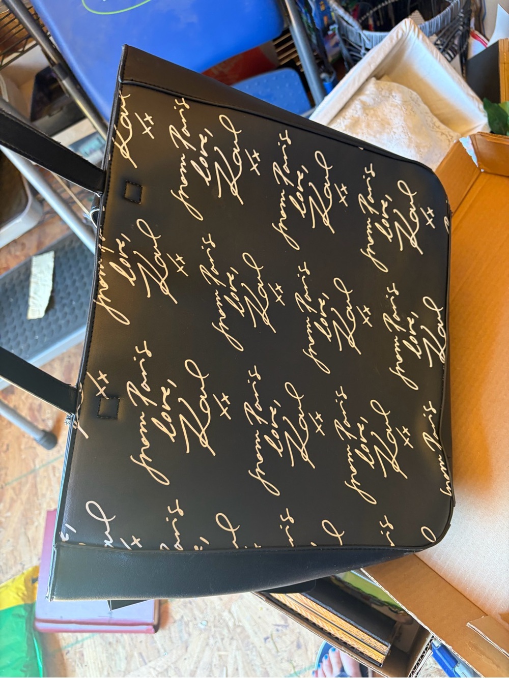 Karl Lagerfeld Brown Houndstooth Tote with Script Detail
